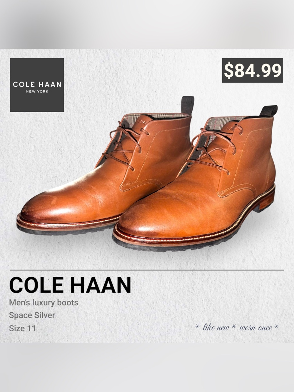 Cole Haan Men's Cognac Leather Chukka Boots